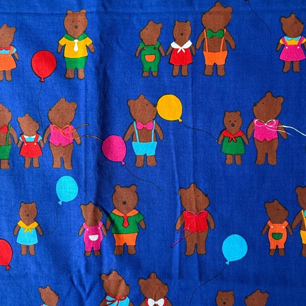 Vintage Teddy Bears Bunny Rabbit Hoffman California Fabrics Fun Zone Cotton Blue